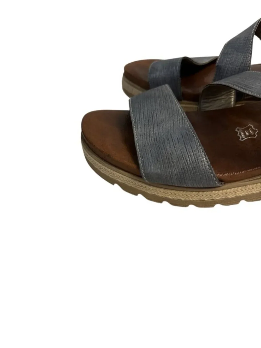 Remonte Icess 51 Denim Blue Leather Wedge Sandals Euro 41 Comfort Buckle